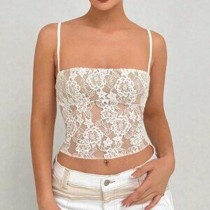 White lace tank top with backless design